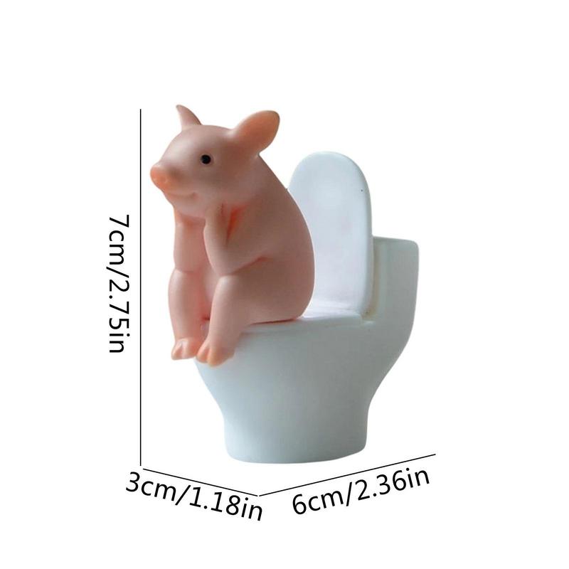 Cartoon Pig Desktop Ornaments Pig Sitting On Toilet Piggy Figurine Miniature Animal Creative Toy Kids Gift Desktop Decoration