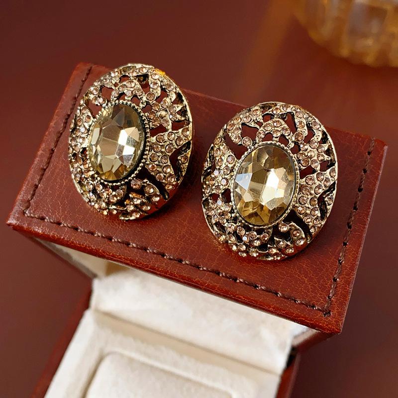 Baroque Style Zircon Earrings,Ornate Filigree Gemstone Earrings,Vintage Gemstone Drop Earrings,
