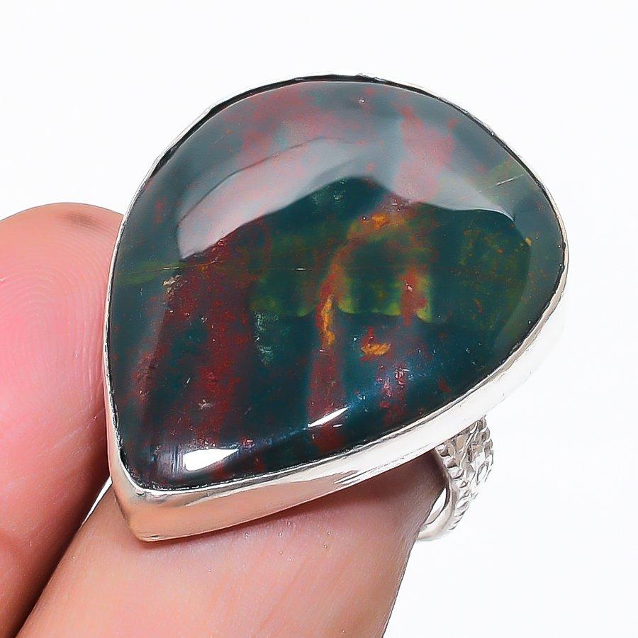 Natural Bloodstone Gemstone 925 Sterling Silver Jewelry Ring Size 7 b3Y55