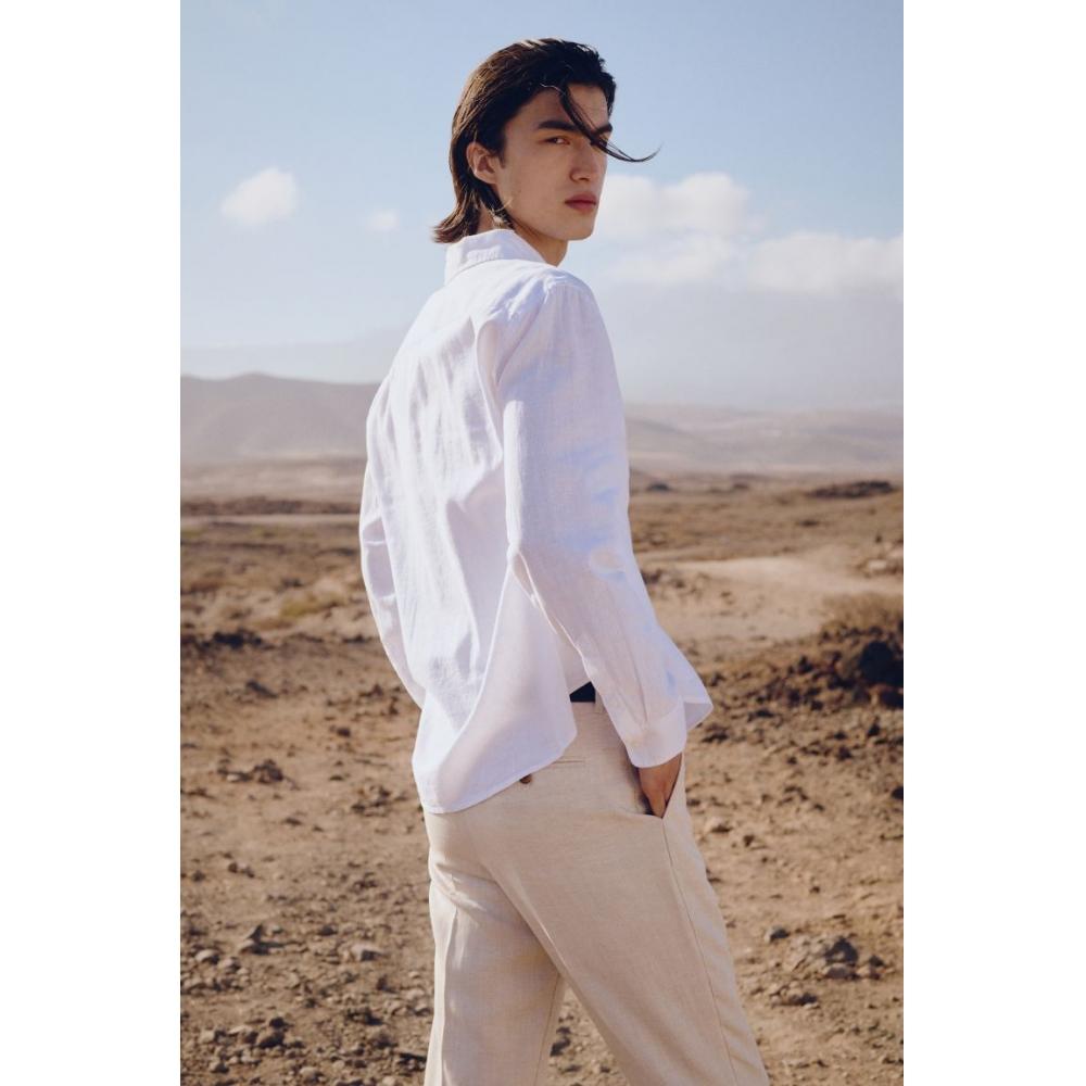 H M Regular Fit Linen Blend sHirt wHite