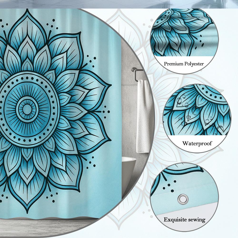 Blue Mandala Shower Curtain Spiritual Flower Design Boho Art Decor Zen Meditation Bathroom Elegant Waterproof Simpleinstallation
