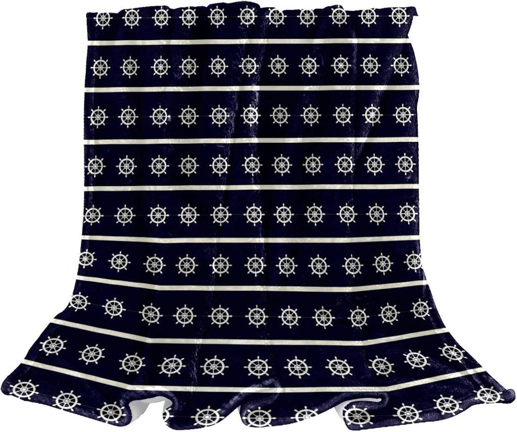 Ship Rudder Print Blanket Soft Fleece Flannel Lightweight Nautical Blanket Cozy Warm Plush Throw Blanket Sofa Couch Chair Decor