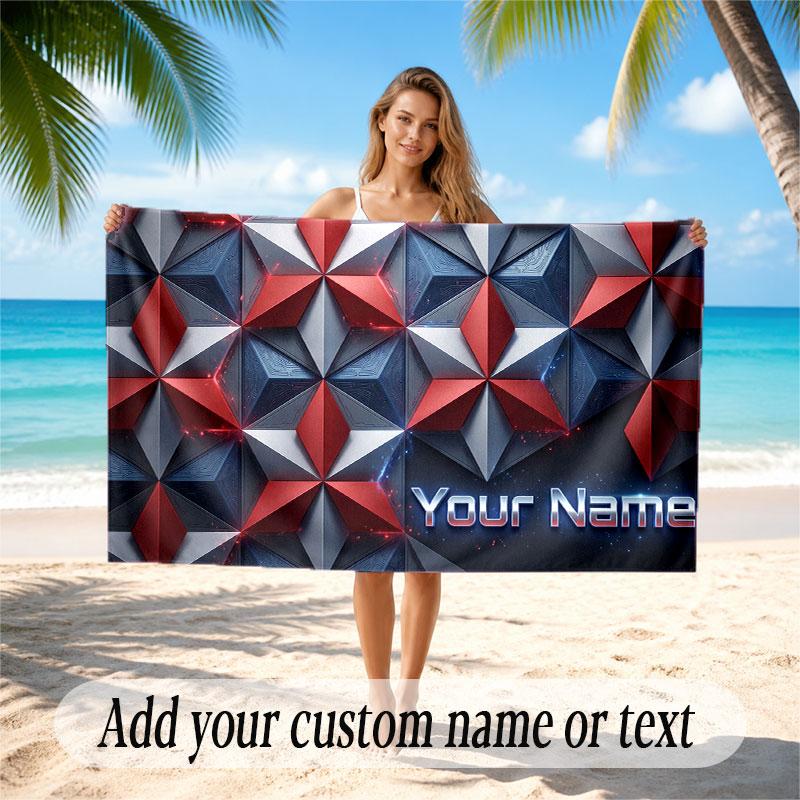 Abstract Geometric Theme Soft Beach Towel Personalized Custom Name Text Towel Portable for Beach Pool Travel