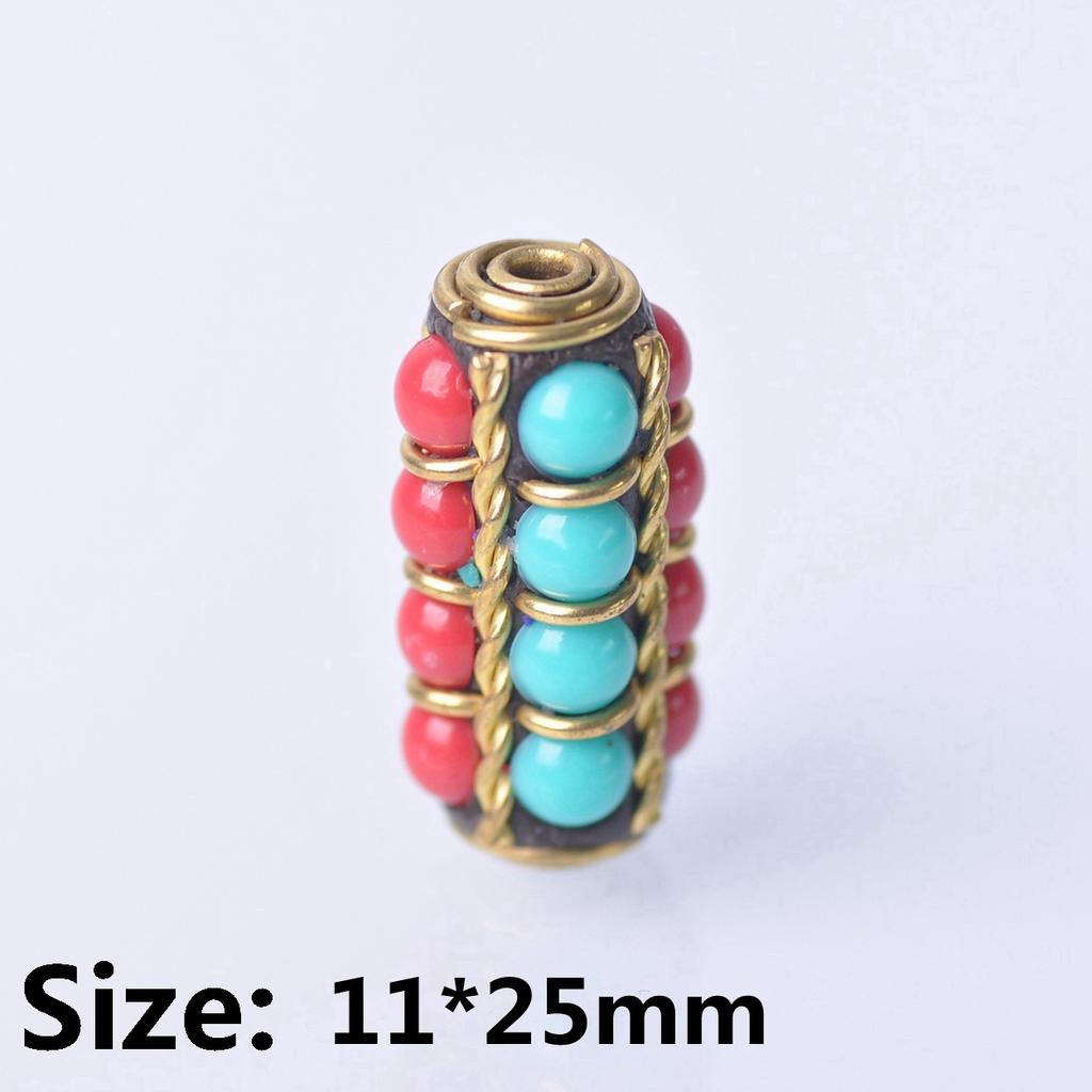 Handmade Nepalese Buddhist Tibetan Brass Metal & Clay Loose Craft Beads for Necklace Jewelry Making DIY