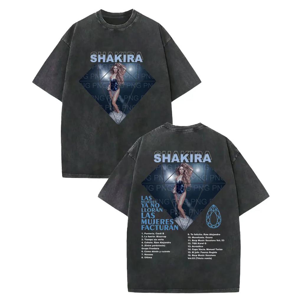 Magliette Grafiche Vintage Lavate Shakira Uomo Donna Abbigliamento Moda Estetica T-shirt Cotone Alta Qualità Manica Corta