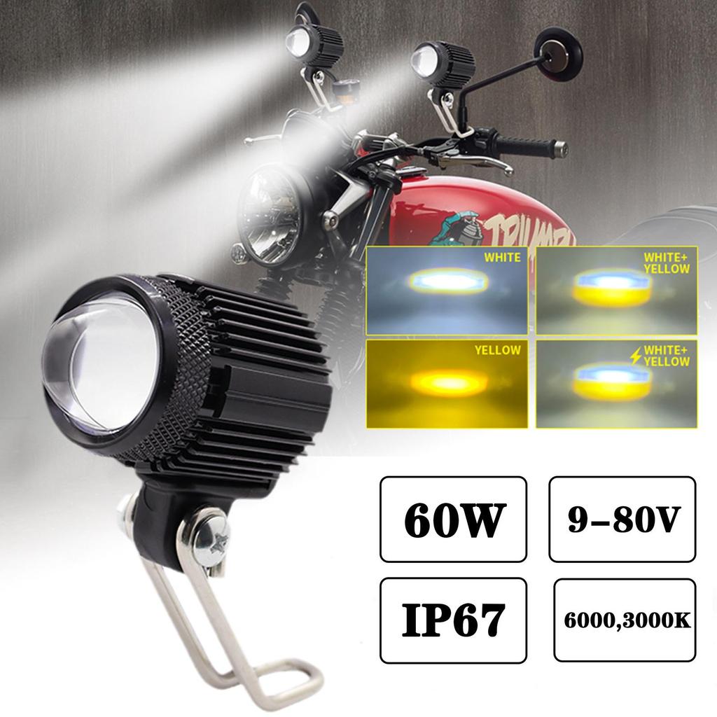 Motorcycle Bike LED Headlight Auxiliary LampsFog Driving White Yellow