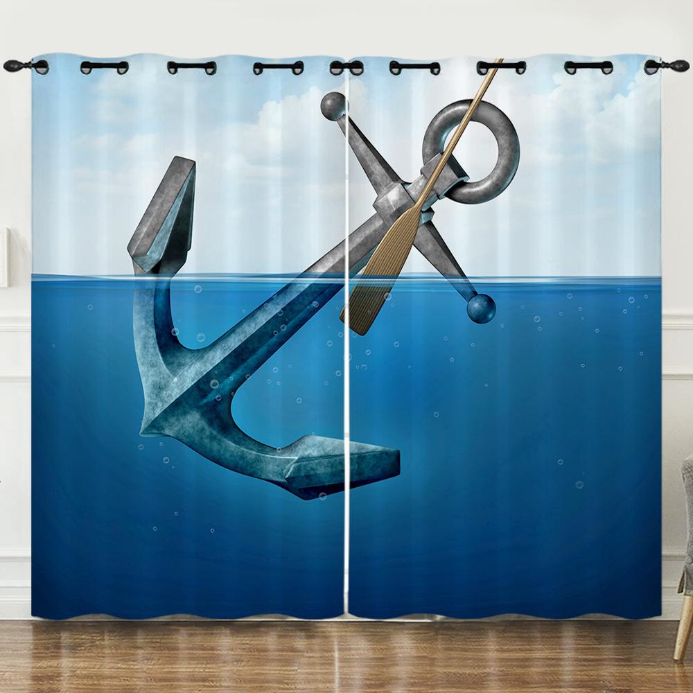 

Шторы Морской якорь 3D цифровая печать Жалюзи Затемняющие На люверсах Могут быть 97cm*114cm*2