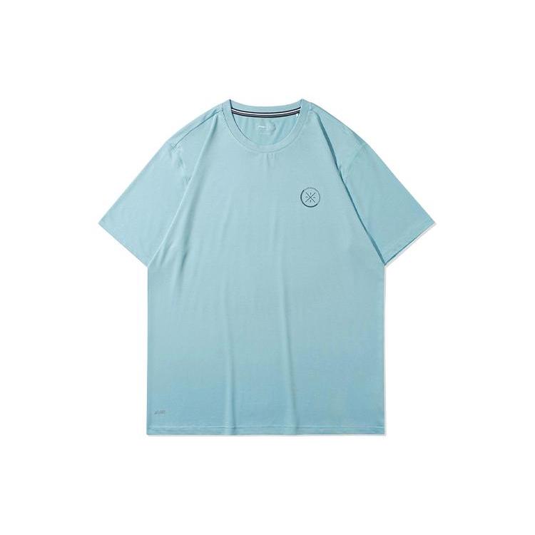 Li Ning T Shirts Men's Teal Blue Water Crew Neck Moderate Straight Fit ATSR209-7
