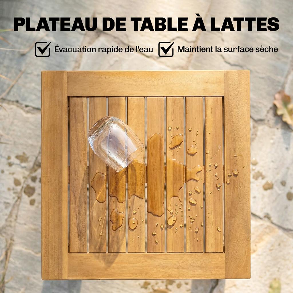 Garden Coffee Table, Square, Solid Acacia Wood, Slatted Top, 48 x 48 x 46 cm, Natural