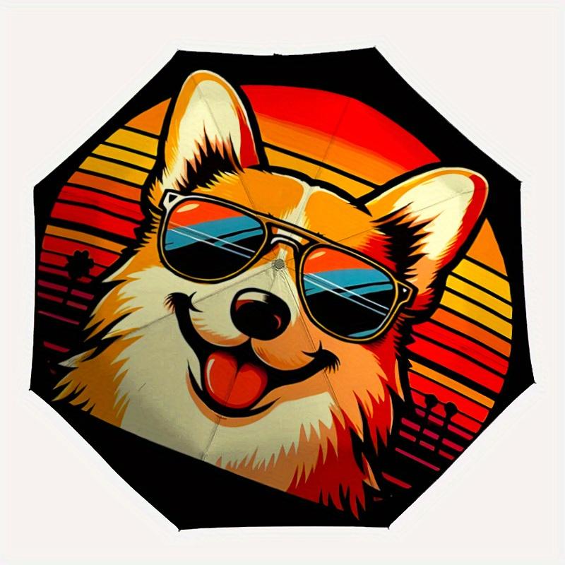 

1pc Sunglasses Corgi Automatic Umbrella Auto Open/Close Folding Umbrella with 8 Rib Frame, 3 Fold Compact Umbrella for Men & Women, 109