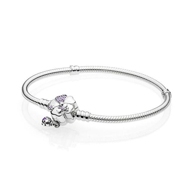 100% 925 Pure Silver Pan Carat Logo Heart Bracelet Shop Surface Clear Bracelet Fit Charm Beads Bracelet
