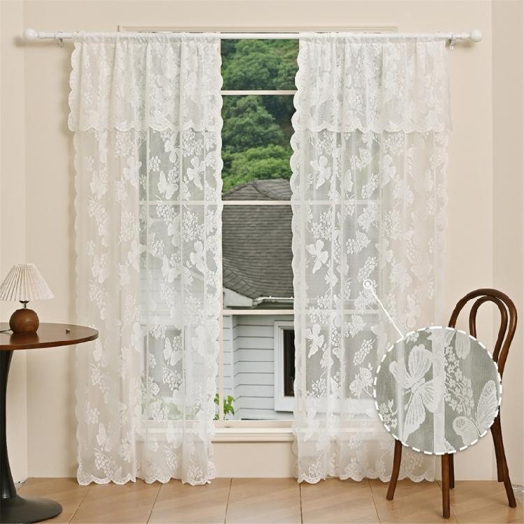 Lace Window Panel Blackouts Lace Curtain Flower Embroidered Sheer Curtain Ready To Use For Instantly Room Upgrades