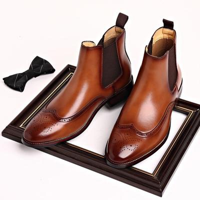Modne Męskie Klasyczne Retro Botki Chelsea Męskie Brogsy Skórzane Botki do Kostki Męskie Modne Brytyjski Styl Krótkie Buty Casualowe Buty Biznesowe