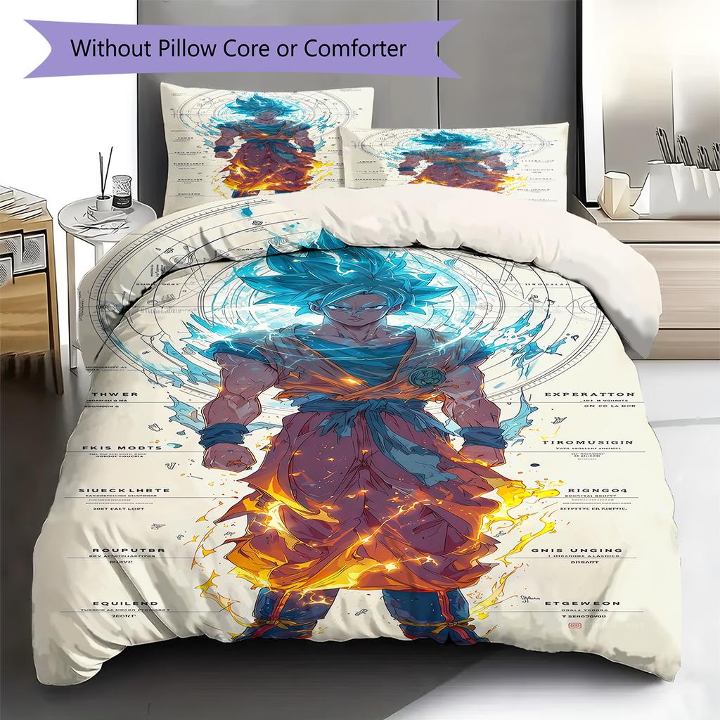 Ropa de cama con estampado de Son Goku, Juego de colcha, Funda de colcha, Funda de almohada, Regalo de cumpleaños para el hogar (1 * funda nórdica + 2 * fundas de almohada, sin núcleo)