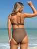 Women's High-Waisted Two-Piece Brown Swimsuit with Adjustable Shoulder Straps
