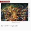 2D Verzauberter Baum-Buch-Wandteppich, Kinder lesen mit leuchtendem Bücherregal-Baum-Hintergrund für Geburtstagsfeier