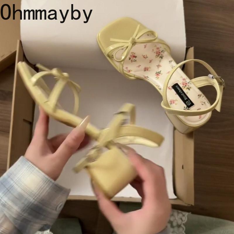 

Summer Butterfly-knot Thick Heel Women Sandals Fashion Floral Ladies Outdoor Dress Gladiator Sandalias 35 жовтий