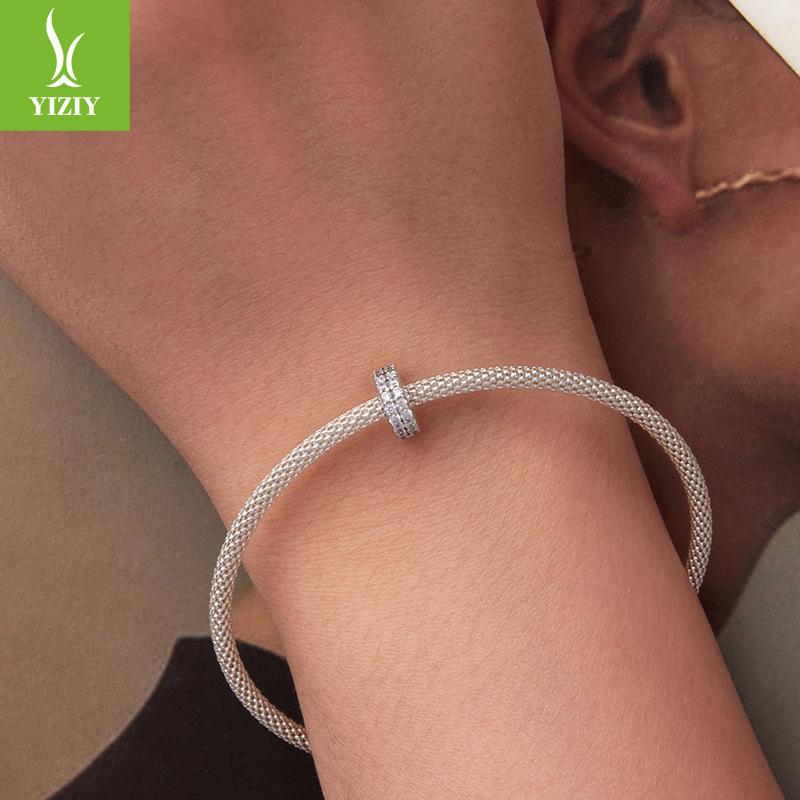 Double-Layer Sparkling Zircon Silicone Positioning Bracelet Bead Spacer Simple Classic S925 Sterling Silver Beads Loose Beads