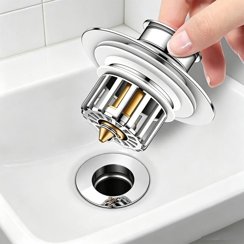 Press Bounce Pop-up Drain Filter Stopper for Bathroom Sink Wash Basin Kitchen Bathtub with Hair Strainer