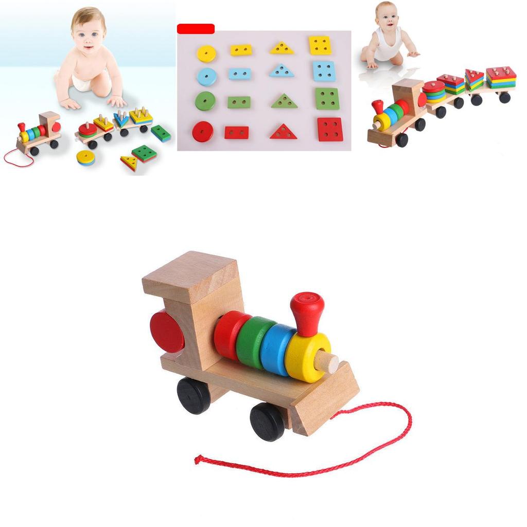 Delightful Kids Developmental Toys Train Truck Wooden Geometric Blocks Baby Educational Toy