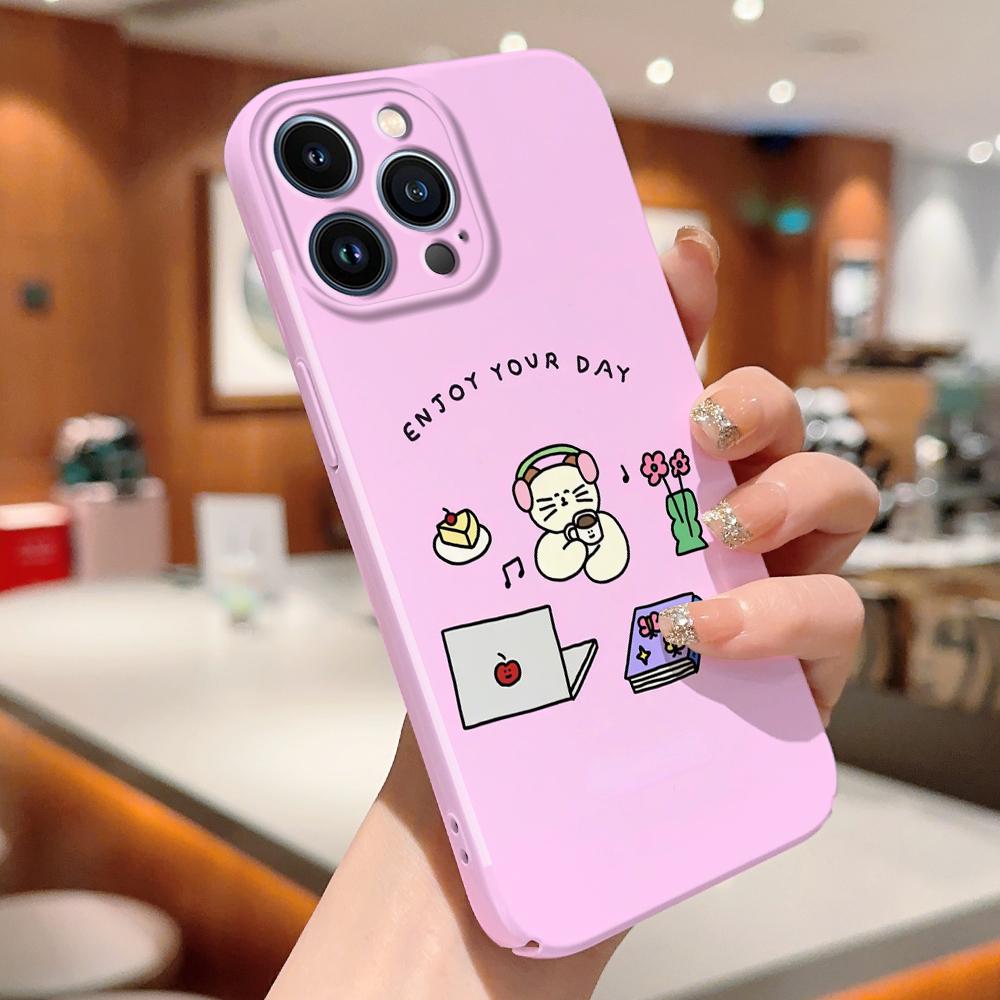 For iPhone 16 15 Samsung S23 S22 A13 A23 A52 A33 Huawei Honor Xiaomi Redmi OPPO Vivo Happy Cute Dog Cat Design Hard Full Lens Protect Cartoon Case