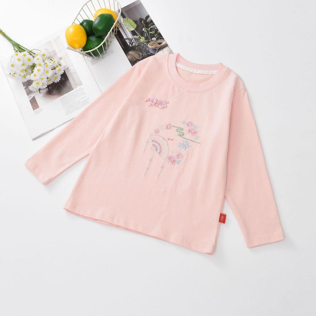 Autumn 2025 Girls' Frog Button Long Sleeve Shirt - New Chinese Style