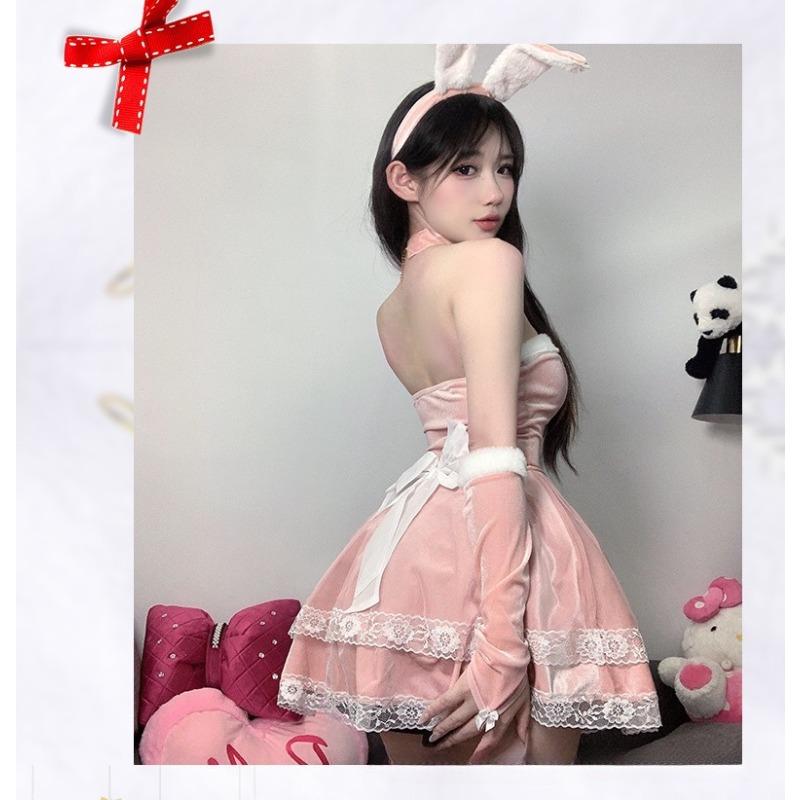 Sexy Lingerie New Velvet Strapless Lace Dress Sleeves Cute Bunny Girl Christmas Outfit Set Ball Cosplay Uniform Temptation