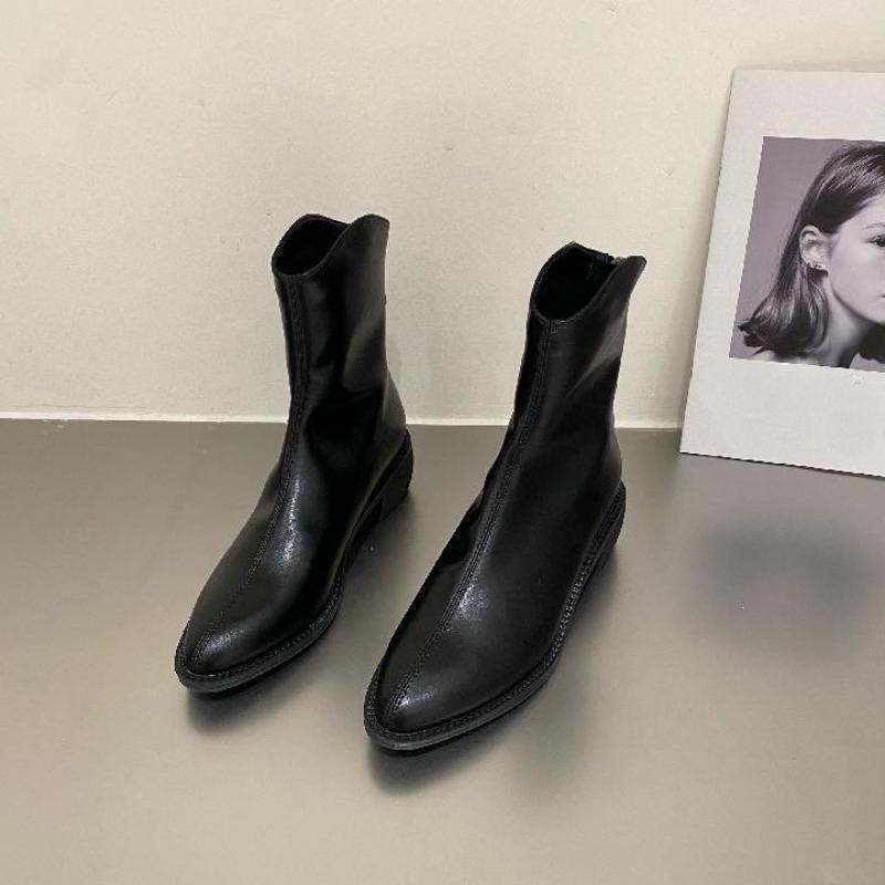 Booties Work Short Shoes for Woman Brown Women's Ankle Boots Pointed Toe Elegant with Medium Heels Footwear Trend 2024 New In Pu