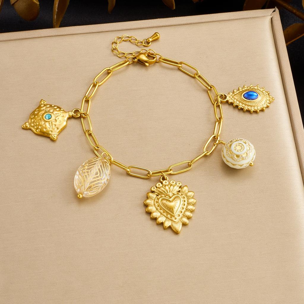 316L Stainless Steel Vintage Palace Enchase Heart Flower Charm Bracelet For Women Lady Fashion New Jewelry Glamorous