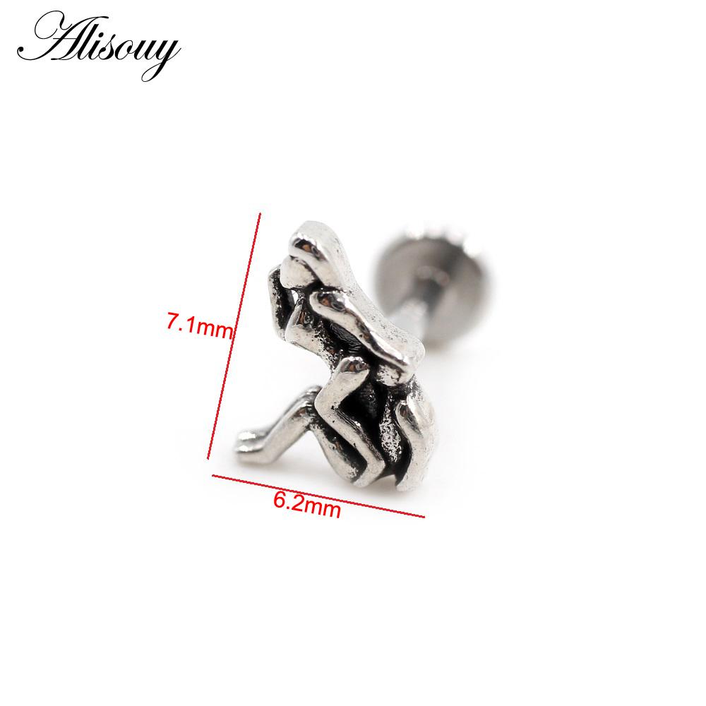 Alisouy 1 Stück Edelstahl Stern Mond Kreuz Schlange Totenkopf Tragus Helix Bar Labret Lippenring Knorpel Ohr Ohrring Piercing Schmuck