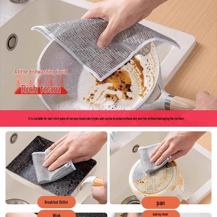 Non-Stick Steel Wire Dishwashing Cloth - Double-Sided Metal Cleaning Rag