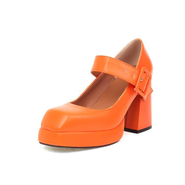 Mary Jane Schuhe Britischer Stil Quadratische Spitze Hoher Absatz Einzelne Schuhe Dicker Absatz Damenschuhe Große Größe T33
