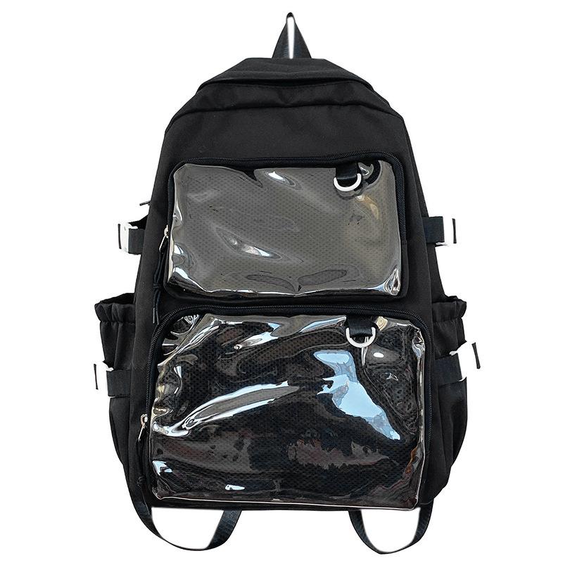 Japan Transparent Nylon Ita Backpack Student Large Capacity Laptop Rucksack 2 Clear Pockets For Pin Display Women Shouder Bag чёрный