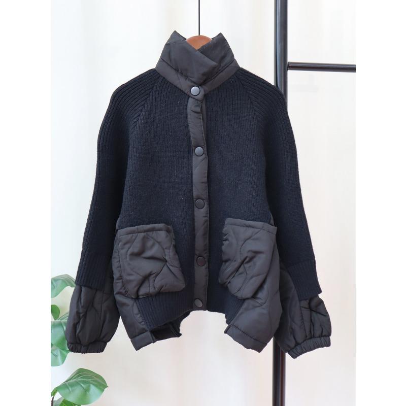 

Осенне-зимняя хлопковая одежда с комбинированным вязаным кардиганом, женский свободный ленивый свитер-жакет для ленивых поездок на работу one size fits all чёрный