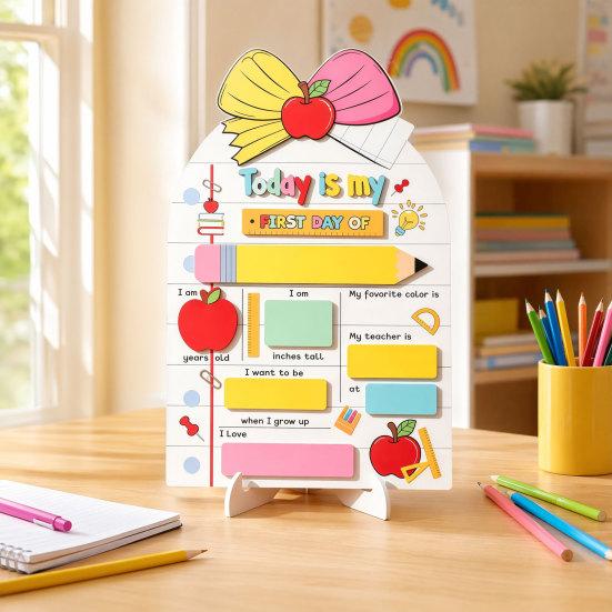 Campus Style Sign Personalized First Day of School Wooden Sign, Reusable Erasable Back to Kindergarten Signage Board, Cute Classroom Decor,