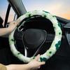 Green Plush Flowers Steering Wheel Cover Auto Jacquard Steering Wheel Protector, Anti-Slip, Breathable, Absorbing Sweat, Universal Car Accessories