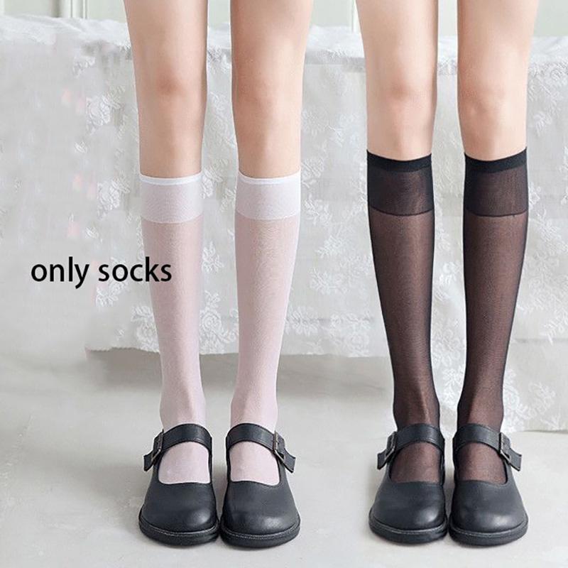 Female Socks Silk Jk Black White Long Velvet Leggings Student Stockings Calf