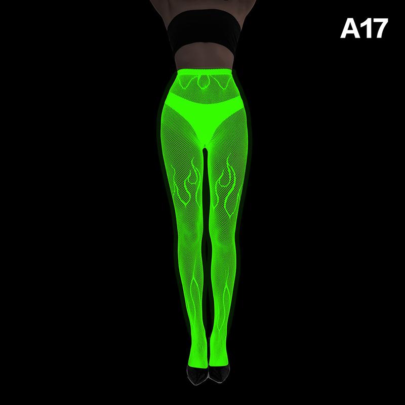 Glow In The Dark Fishnet Stockings Mesh Hollow Luminous Base Socks Shiny Pantyhose Tights Women Sexy Print Noctilucent Stocking