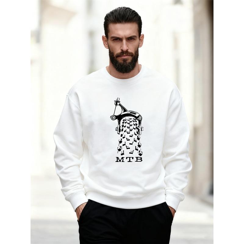 Men'S Casual Round-Neck Sweatshirt with Mountain Bike Component Design