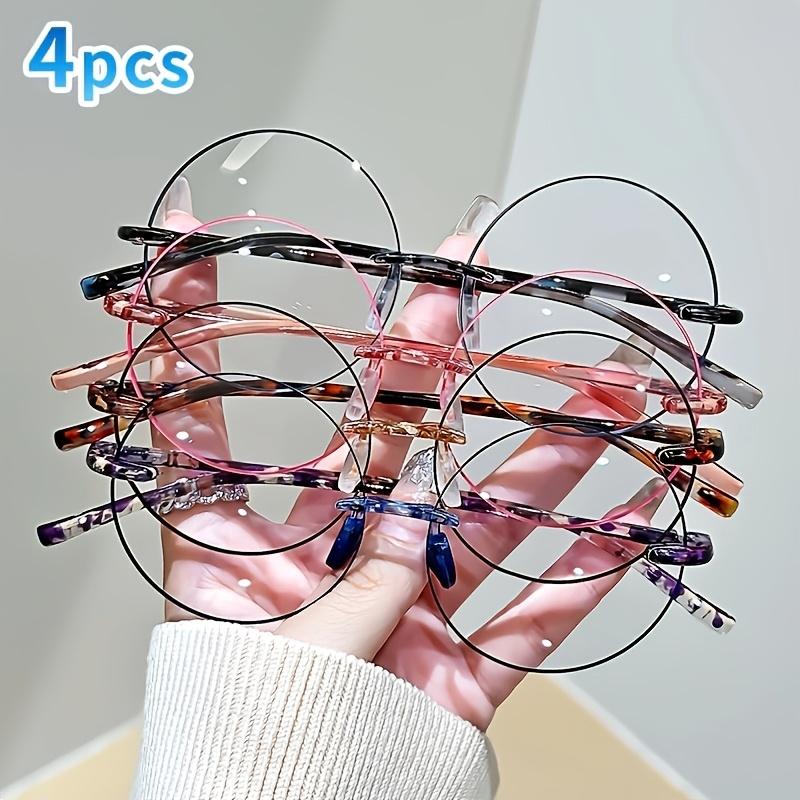 

[4 шт. Винтажные круглые очки для чтения] для женщин и мужчин, линзы ПК в полной оправе, металлические петли, 4