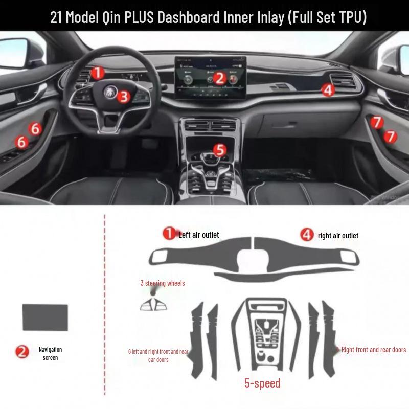 BYD Qin PLUS Interior Protective Film: HD Screen & Gear Shift Protection for Dmi EV Center Console Instrument Navigation.
