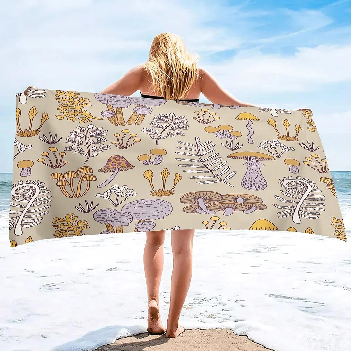 

Microfiber Mushroom Beach Towel Wild Flowers Bath Towel Quick Dry Sand Free Hand Towels for Bathroom Travel Yoga Swim Hotel Spa W30*H60(CM)