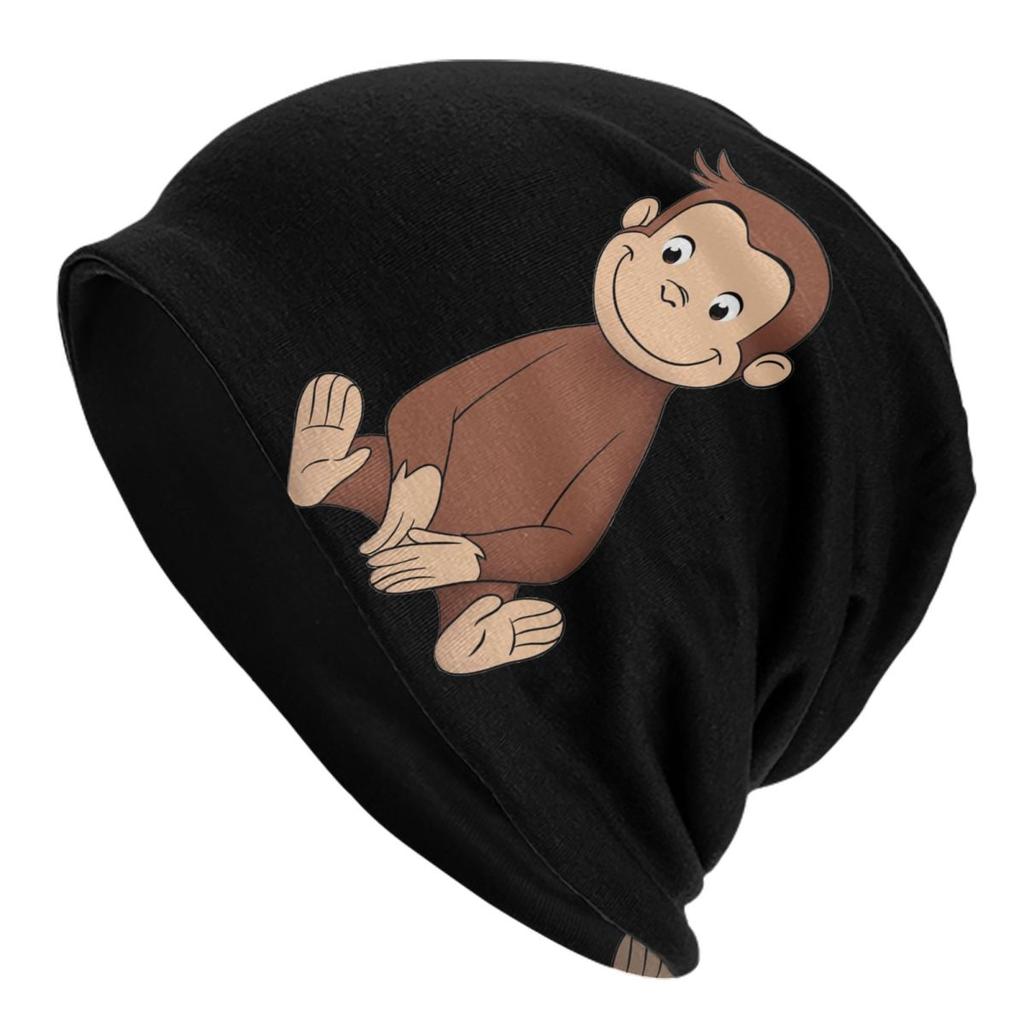 Funny Curious George And Banana Bonnet Hat Cool Outdoor Cartoon Monkey Skullies Beanies Hats Unisexs Womens Warm Dualuse Caps