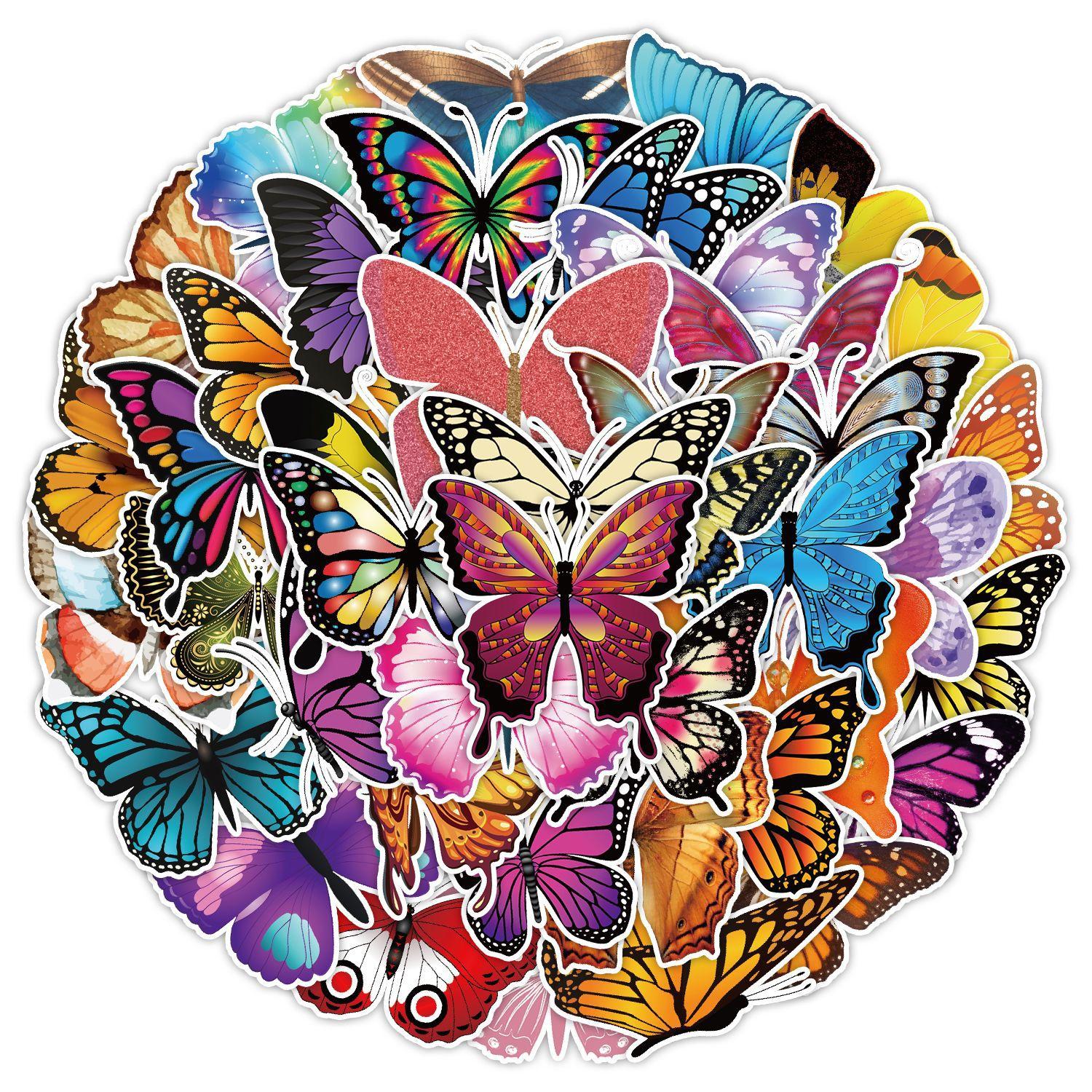

50 New Style Butterfly Graffiti Stickers Suitcase Mobile Phone Skateboard Decoration Stickers Waterproof Notebook Hand Note Stickers