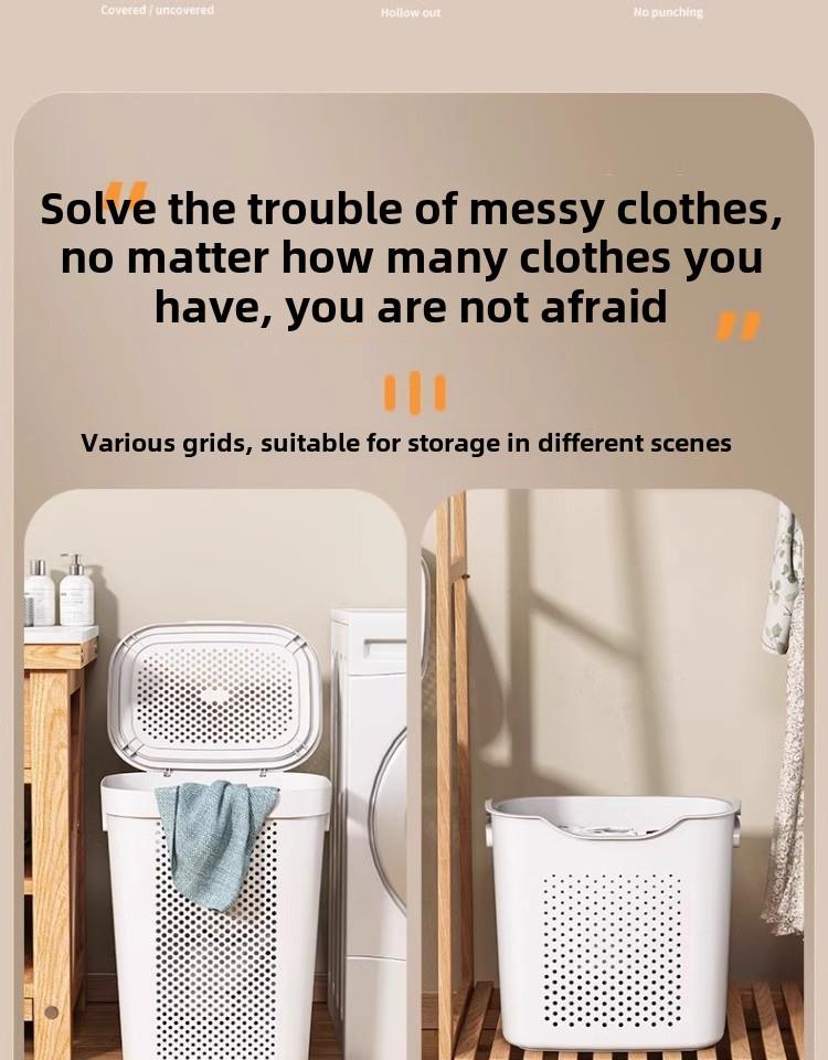 Large Capacity Laundry Hamper with Lid - Dirty Clothes Storage Basket for Bathroom