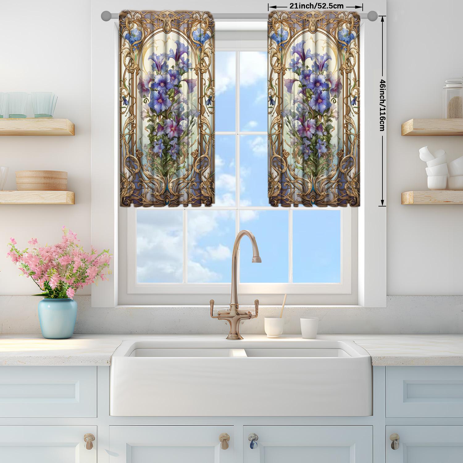 

2 шт. Стильные великолепные цветочные напечатанные шторы для домашнего декора - Карманные шторы для окон в спальню, кухню, гостиную 52.5cmX116cm X 2pcs