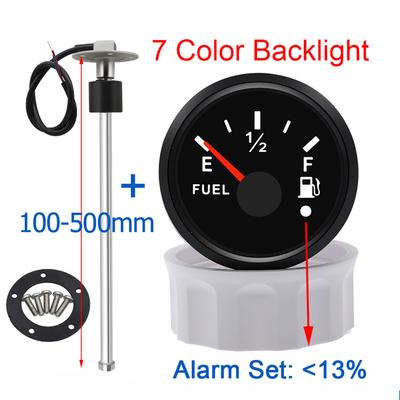 0-190 Ohm Fuel Float Level Sensor+52MM Fuel Level Gauge With 7 Color Backlight Pointer Oil Tank Meter For Car Boat Marine Yacht