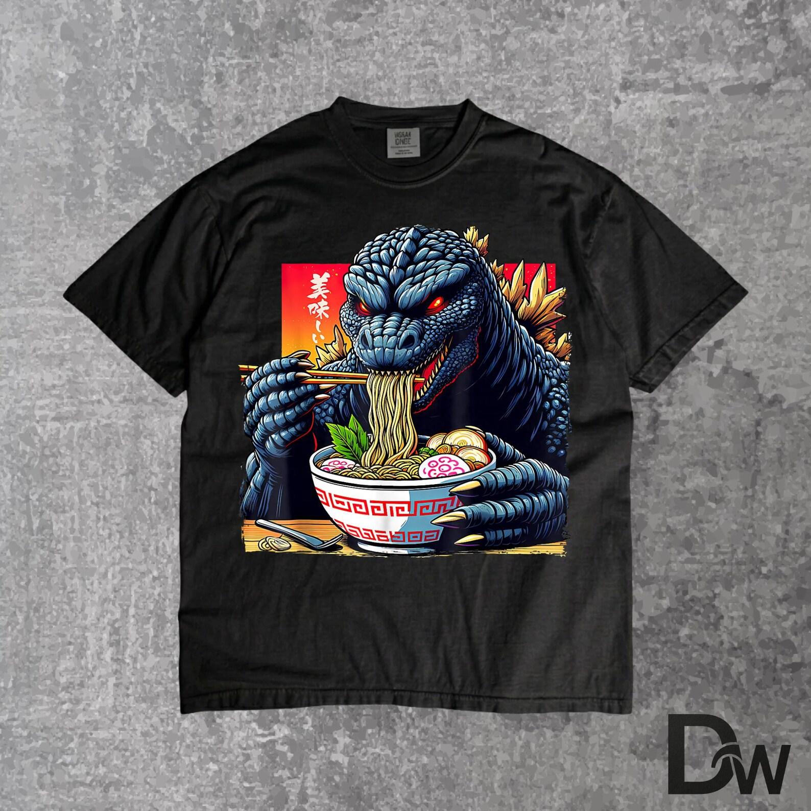 Funny Kaiju Eating Ramen, Japanese Monster T Shirt, Cute Kaiju Ramen Tee, Anime Food Graphic Shirt, Kawaii Monster Lover Gift S