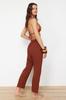 Women's Fashion New Trousers Brown Woven Muslin Trousers