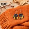 Polished Smooth Edge Jewelry Halloween Black Cat Pumpkin Dangle Earrings, Cute Cartoon Animal Drop Lightweight for Women Girls, Novelty Holiday